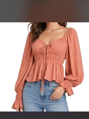 4S3inna Anthropologie Crepe Tie-Front Blouse Large Apricot